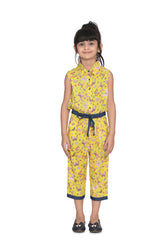 Girls Cotton Yellow Butterfly Capri Style Jumpsuit